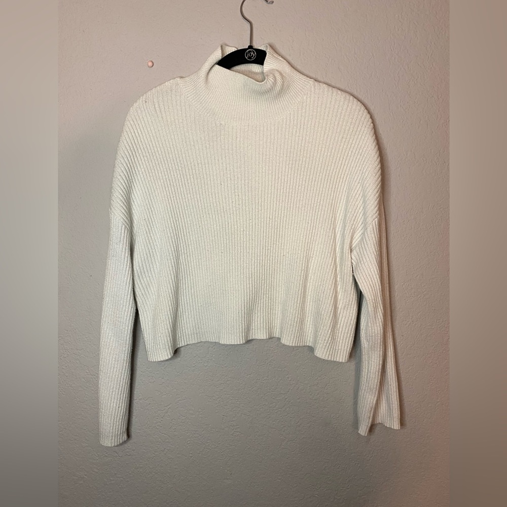 White cropped turtleneck sweater